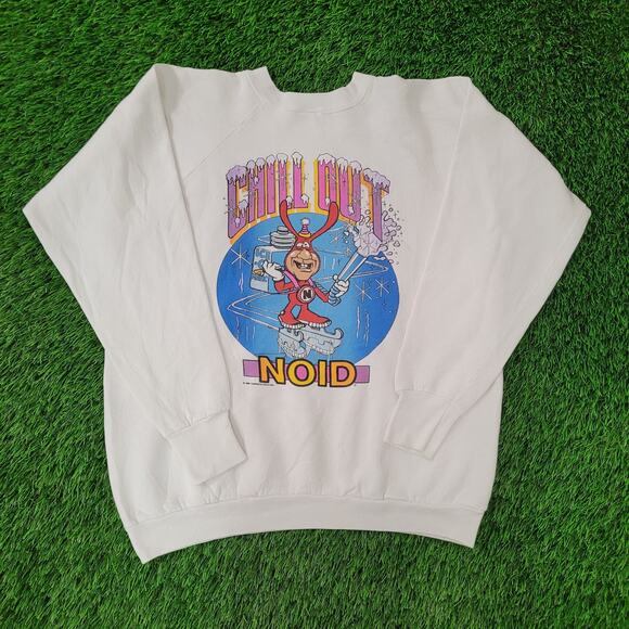 Vintage 1987 Funny Noid Sweatshirt Womens XL 22x22 Boxy Crop USA Dominos Pizza - Picture 1 of 16